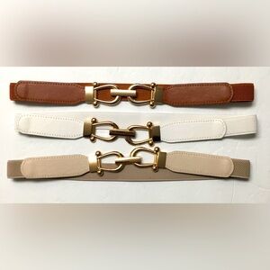 Stretchy Faux Leather Belts Bundle (3) Brown Tan Rose Gold Minimalist Classic